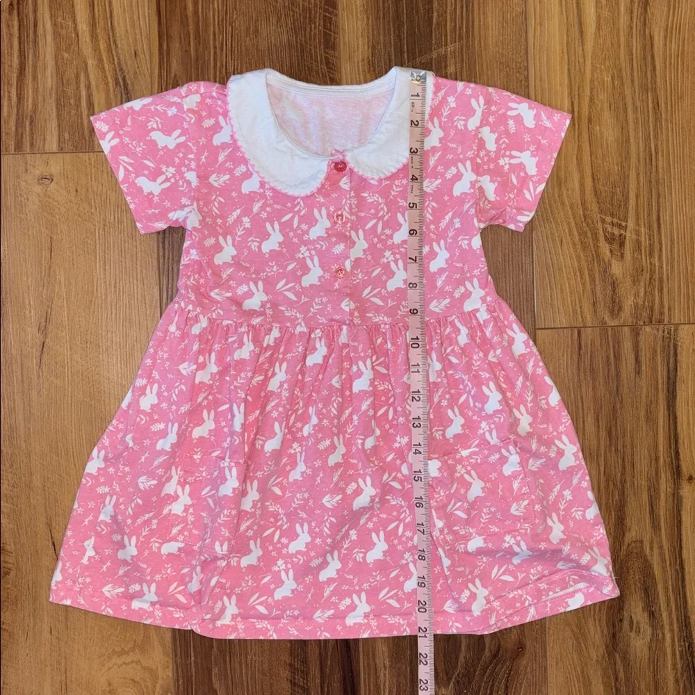 5/$25🌼 Toddler Girls’ Pink and White Bunny Dress with Peter Pan Collar size 4Y
